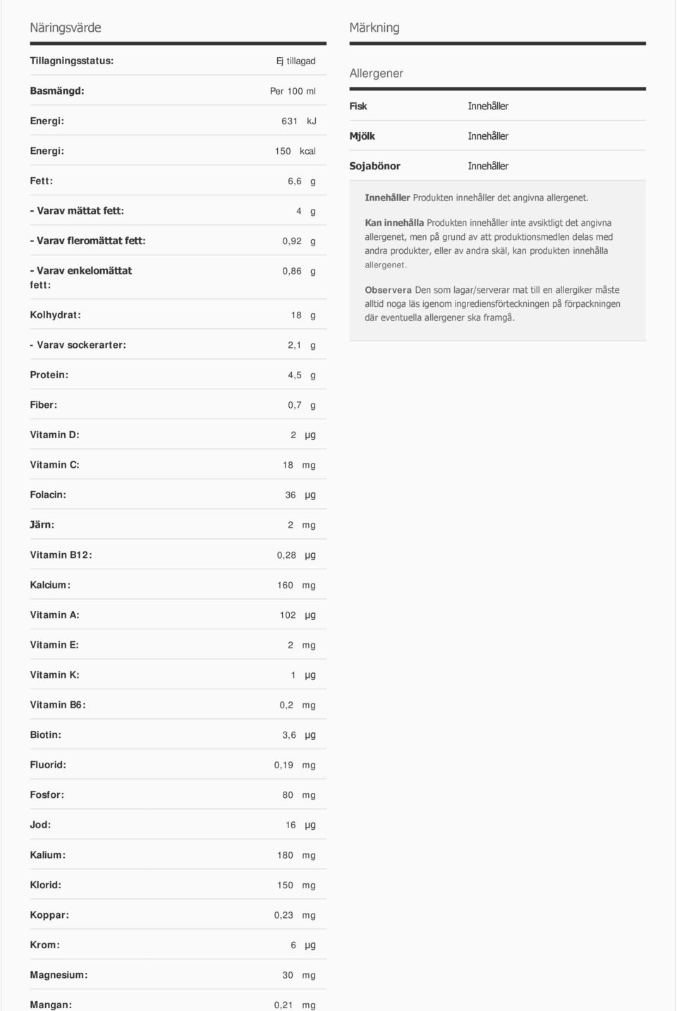 Kan innehålla Produkten innehåller inte avsiktligt det angivna allergenet, men på grund av att produktionsmedlen delas med andra produkter, eller av andra skäl, kan produkten innehålla allergenet.