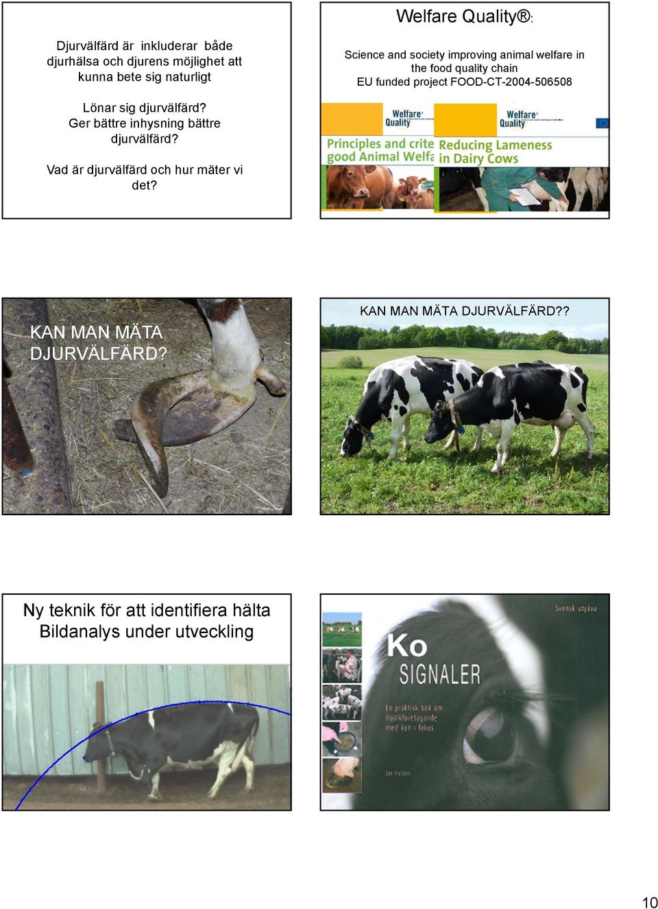 Science and society improving animal welfare in the food quality chain EU funded project FOOD-CT-2004-506508 Forskning för att utveckla