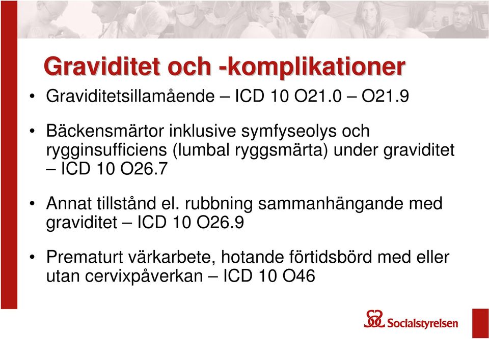 9 Bäckensmärtor inklusive symfyseolys och rygginsufficiens (lumbal ryggsmärta)