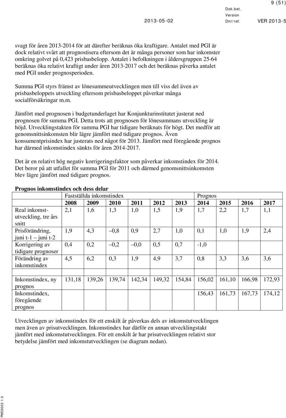 Antalet i befolkningen i åldersgruppen 25-64 beräknas öka relativt kraftigt under åren 2013-2017 och det beräknas påverka antalet med PGI under prognosperioden.