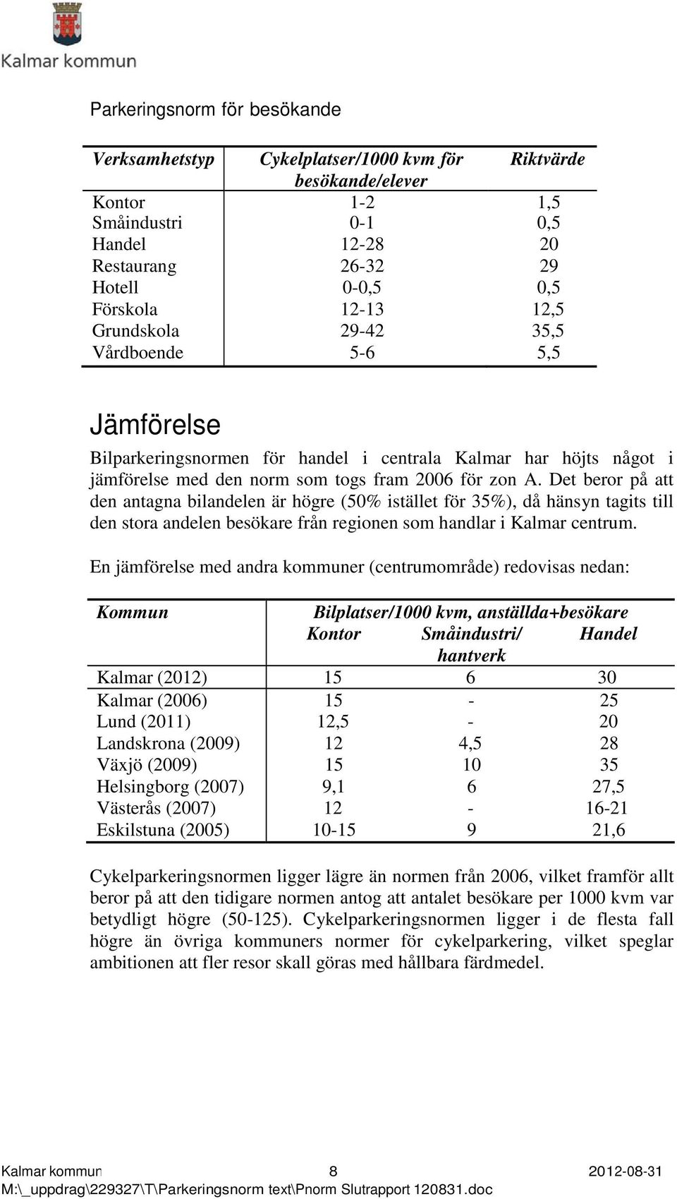 Det beror på att den antagna bilandelen är högre (50% istället för 35%), då hänsyn tagits till den stora andelen besökare från regionen som handlar i Kalmar centrum.