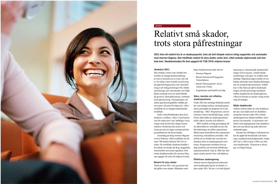 Skadeåret 2011 Den stränga vintern som inledde året innebar en mängd skadeanmälningar som en konsekvens av kyla, snö och is.