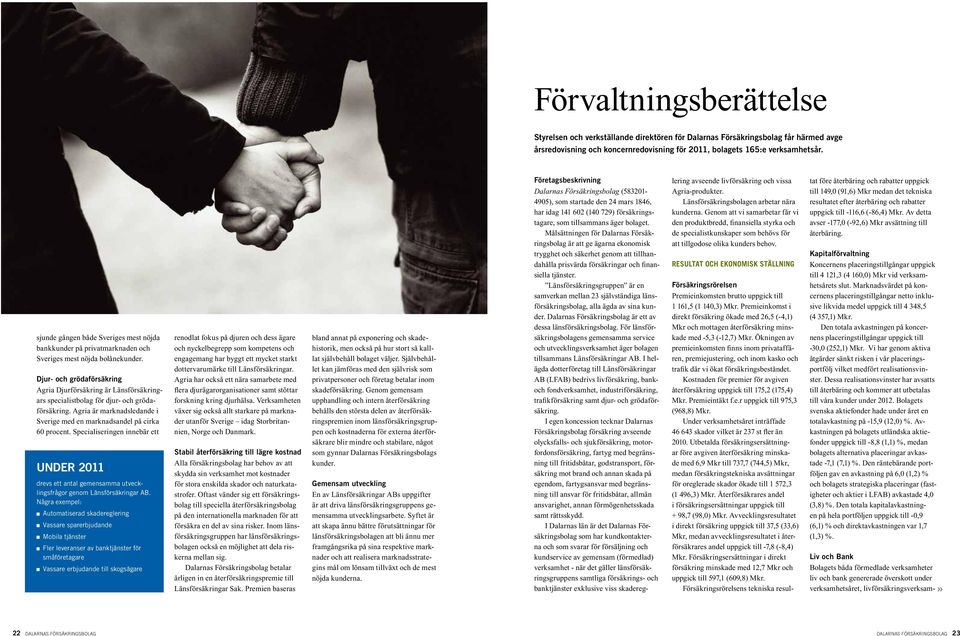 och Sveriges mest nöjda bolånekunder. Djur- och grödaförsäkring Agria Djurförsäkring är Länsförsäkringars specialistbolag för djur- och grödaförsäkring.