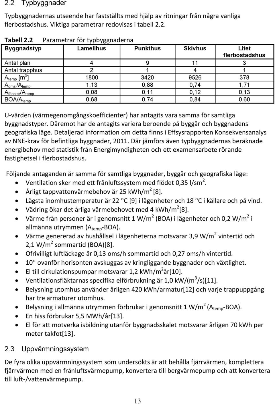 1,71 A fönster /A temp 0,08 0,11 0,12 0,13 BOA/A temp 0,68 0,74 0,84 0,60 U-värden (värmegenomgångskoefficienter) har antagits vara samma för samtliga byggnadstyper.