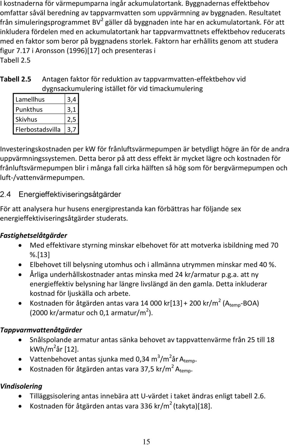 För att inkludera fördelen med en ackumulatortank har tappvarmvattnets effektbehov reducerats med en faktor som beror på byggnadens storlek. Faktorn har erhållits genom att studera figur 7.