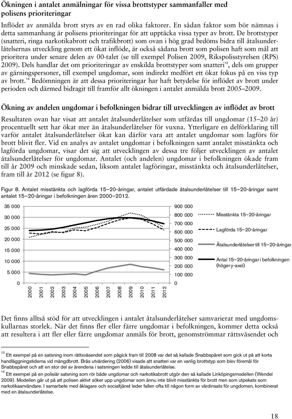 De brottstyper (snatteri, ringa narkotikabrott och trafikbrott) som ovan i hög grad bedöms bidra till åtalsunderlåtelsernas utveckling genom ett ökat inflöde, är också sådana brott som polisen haft