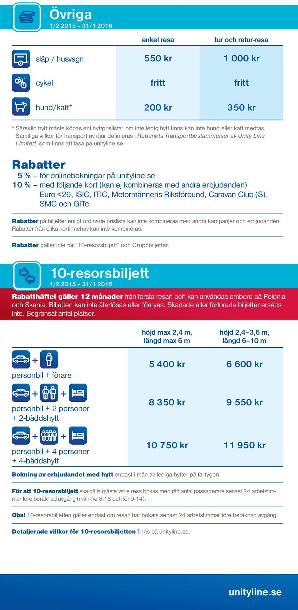 Rabatter 5 % för onlinebokningar på 10 % med följande kort (kan ej kombineras med andra erbjudanden) Euro <26, ISIC, ITIC, Motormännens Riksförbund, Caravan Club (S), SMC och GITc Rabatter på