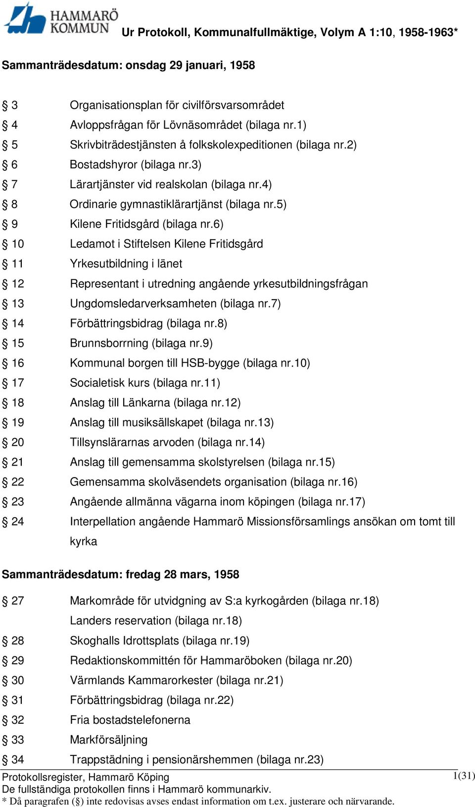 6) 10 Ledamot i Stiftelsen Kilene Fritidsgård 11 Yrkesutbildning i länet 12 Representant i utredning angående yrkesutbildningsfrågan 13 Ungdomsledarverksamheten (bilaga nr.