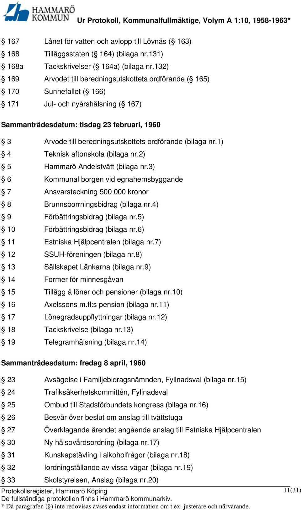 ordförande (bilaga nr.1) 4 Teknisk aftonskola (bilaga nr.2) 5 Hammarö Andelstvätt (bilaga nr.