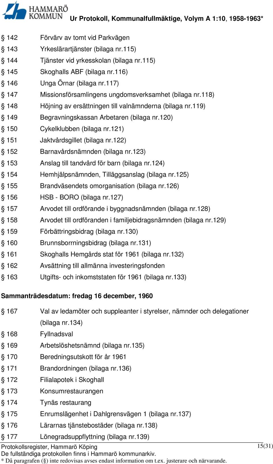 120) 150 Cykelklubben (bilaga nr.121) 151 Jaktvårdsgillet (bilaga nr.122) 152 Barnavårdsnämnden (bilaga nr.123) 153 Anslag till tandvård för barn (bilaga nr.
