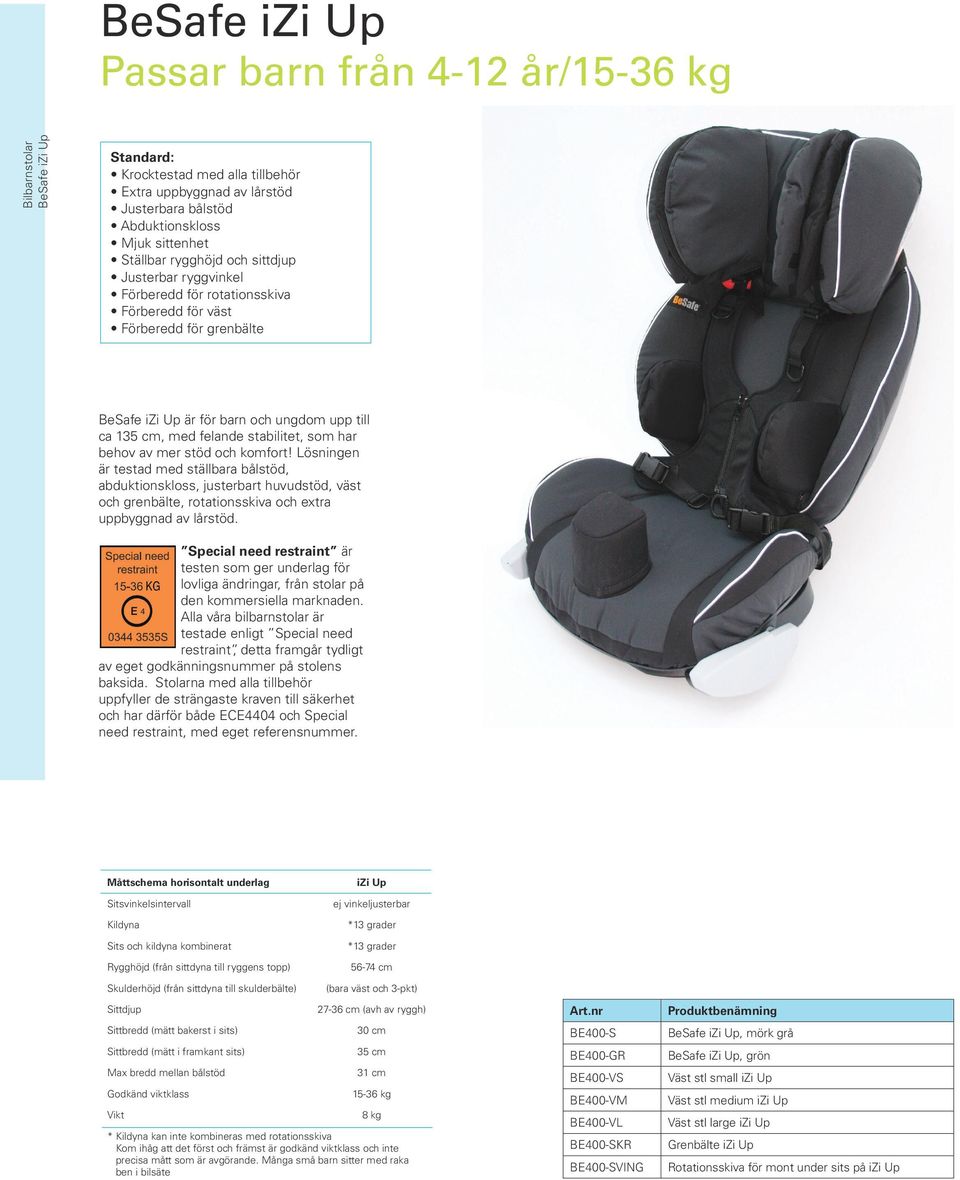 stabilitet, som har behov av mer stöd och komfort! Lösningen är testad med ställbara bålstöd, abduktionskloss, justerbart huvudstöd, väst och grenbälte, rotationsskiva och extra uppbyggnad av lårstöd.