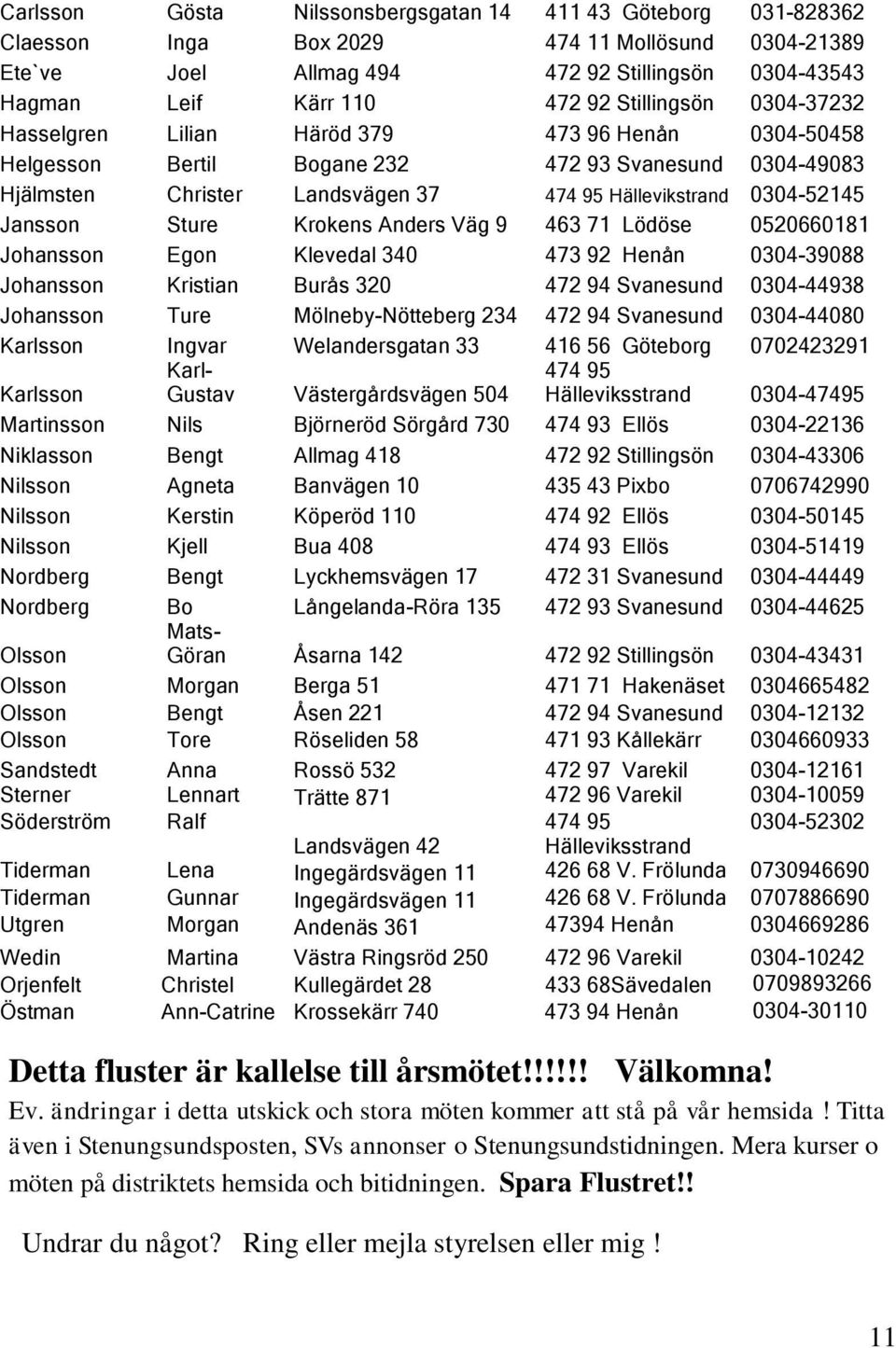 Jansson Sture Krokens Anders Väg 9 463 71 Lödöse 0520660181 Johansson Egon Klevedal 340 473 92 Henån 0304-39088 Johansson Kristian Burås 320 472 94 Svanesund 0304-44938 Johansson Ture