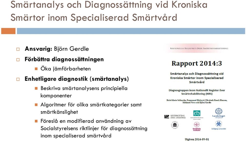 smärtanalysens principiella komponenter Algoritmer för olika smärtkategorier samt smärtkänslighet