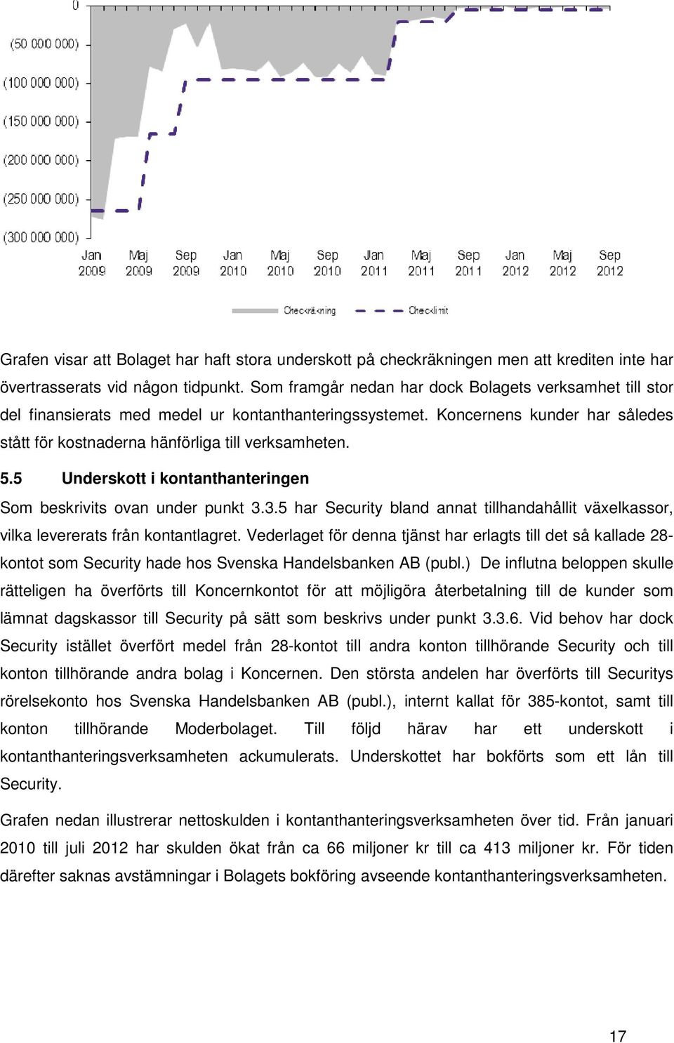 5 Underskott i kontanthanteringen Som beskrivits ovan under punkt 3.3.5 har Security bland annat tillhandahållit växelkassor, vilka levererats från kontantlagret.