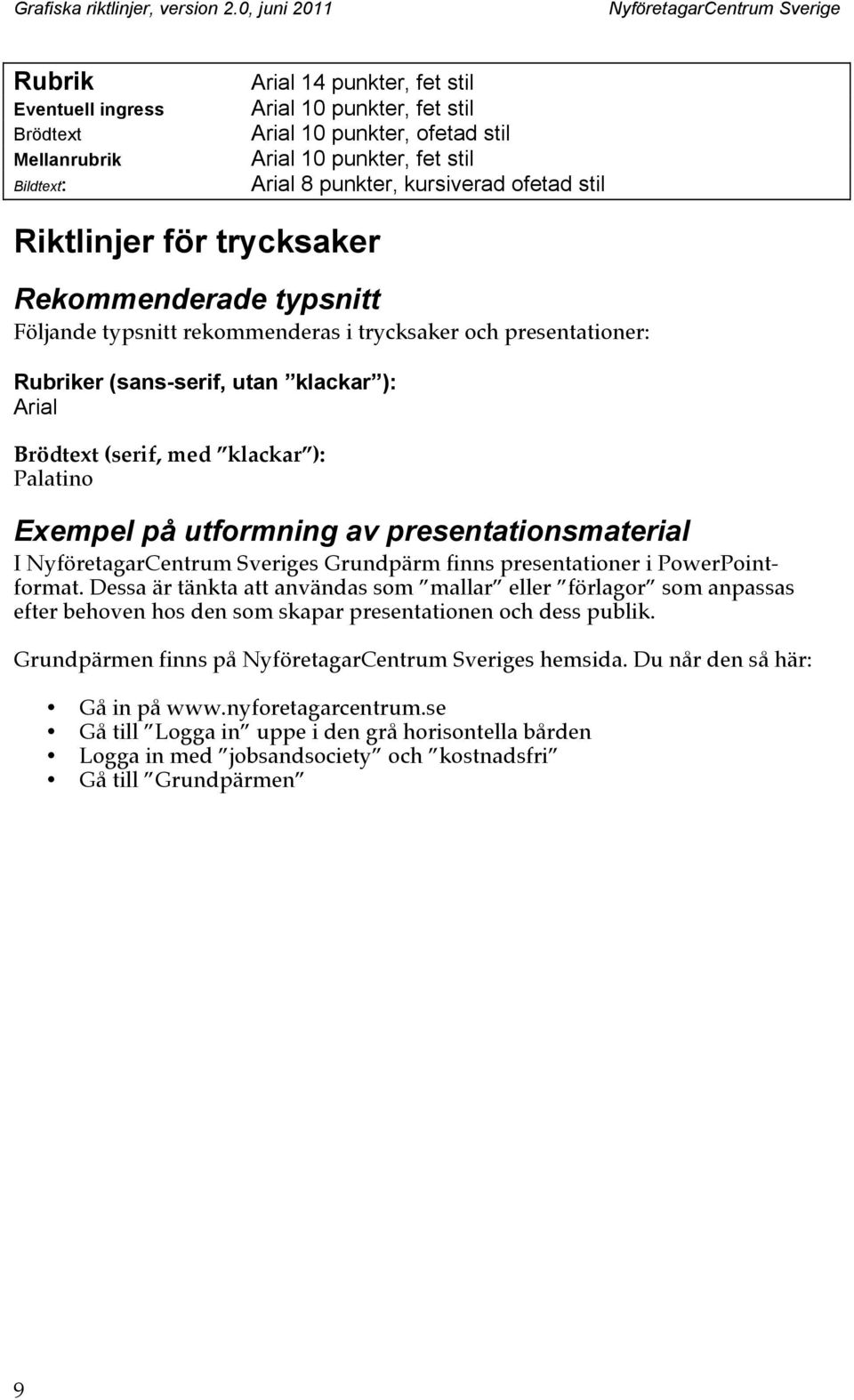): Palatino Exempel på utformning av presentationsmaterial I s Grundpärm finns presentationer i PowerPointformat.