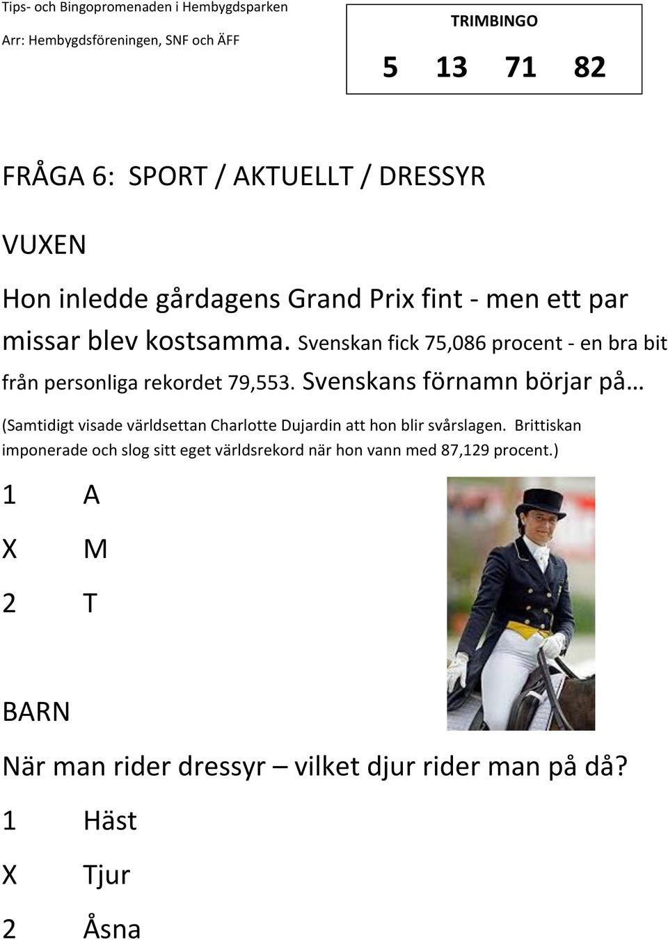 Svenskans förnamn börjar på (Samtidigt visade världsettan Charlotte Dujardin att hon blir svårslagen.