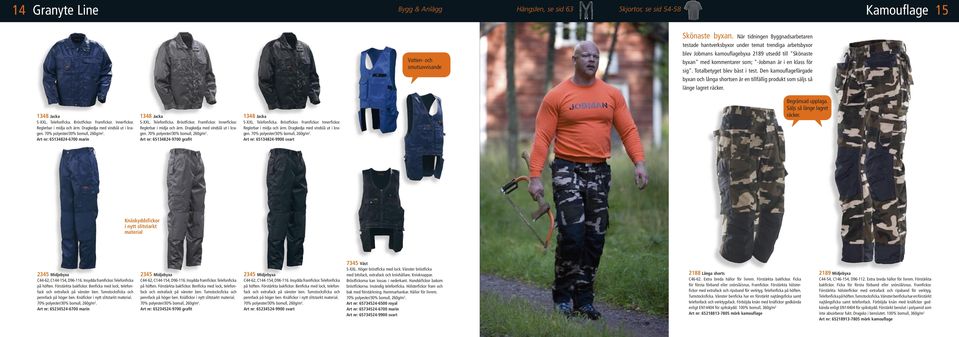 sig". Totalbetyget blev bäst i test. Den kamouflagefärgade byxan och långa shortsen är en tillfällig produkt som säljs så länge lagret räcker. 1348 Jacka S-XXL. Telefonficka. Bröstfickor. Framfickor.