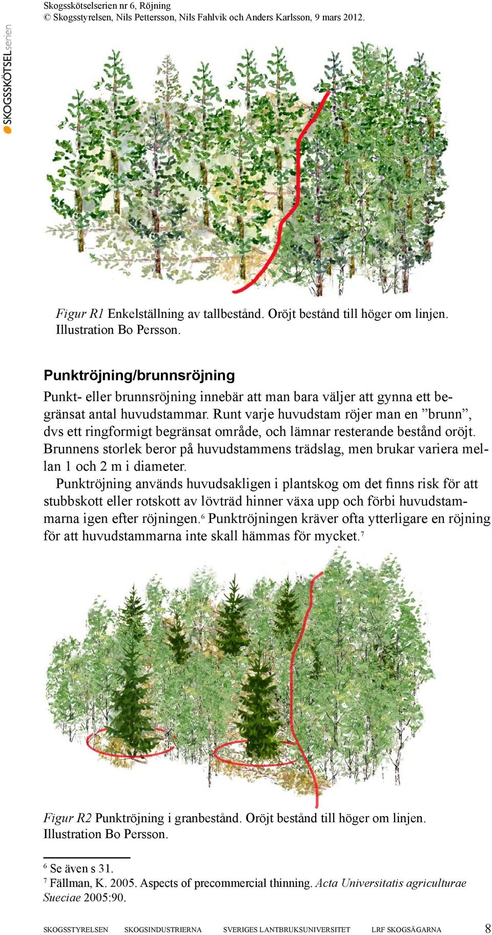 Runt varje huvudstam röjer man en brunn, dvs ett ringformigt begränsat område, och lämnar resterande bestånd oröjt.