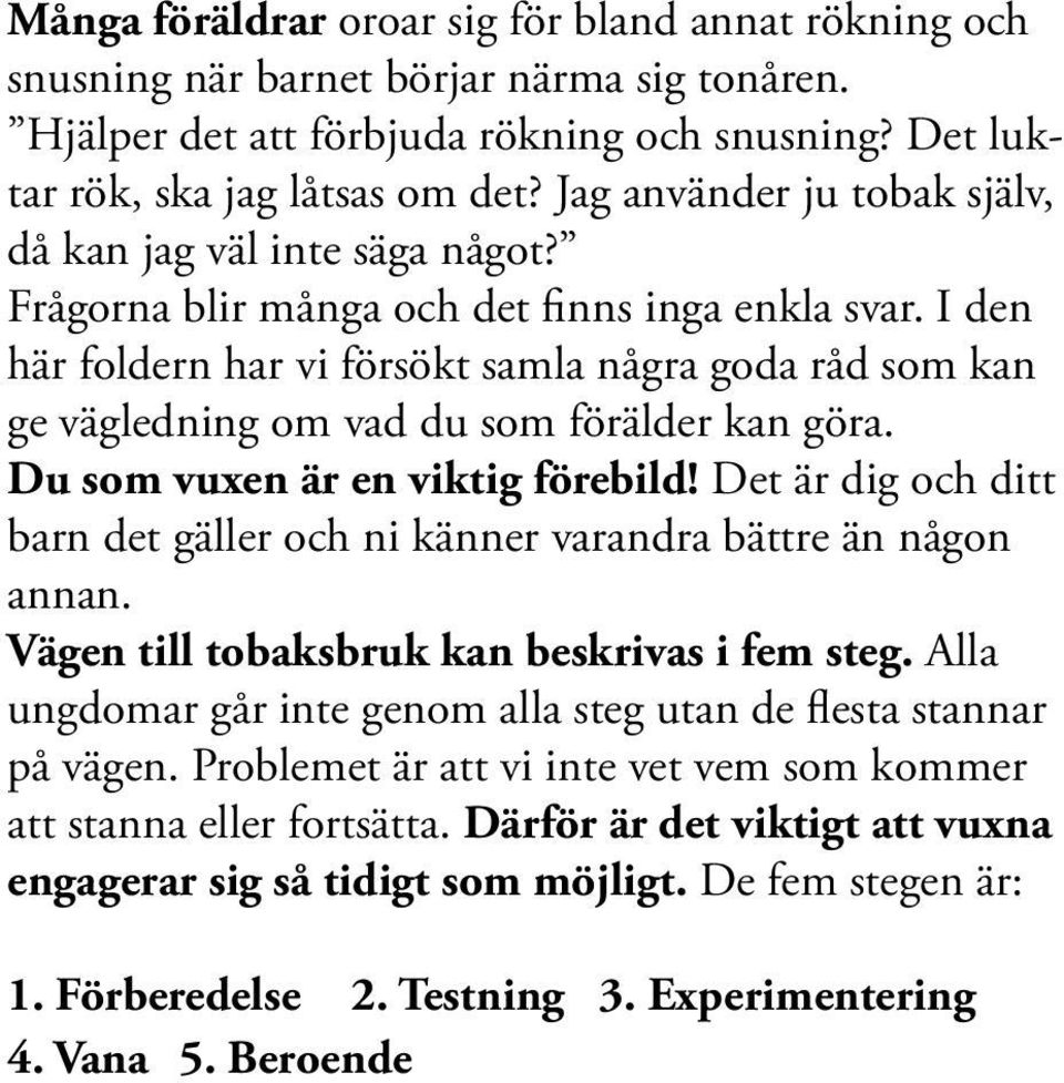 I den här foldern har vi försökt samla några goda råd som kan ge vägledning om vad du som förälder kan göra. Du som vuxen är en viktig förebild!