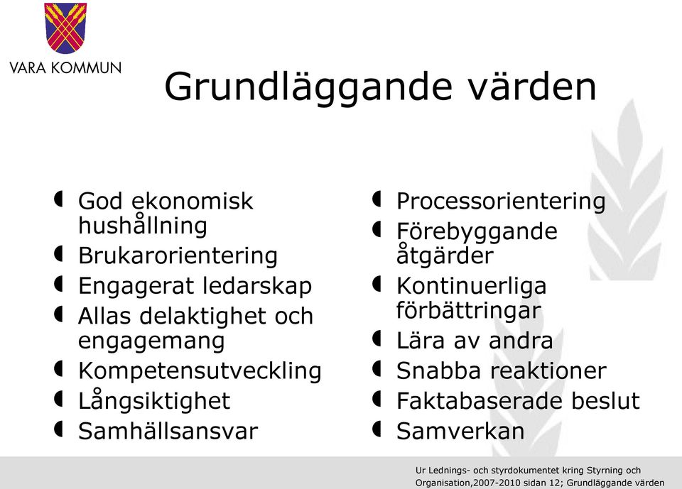 Förebyggande åtgärder Kontinuerliga förbättringar Lära av andra Snabba reaktioner Faktabaserade