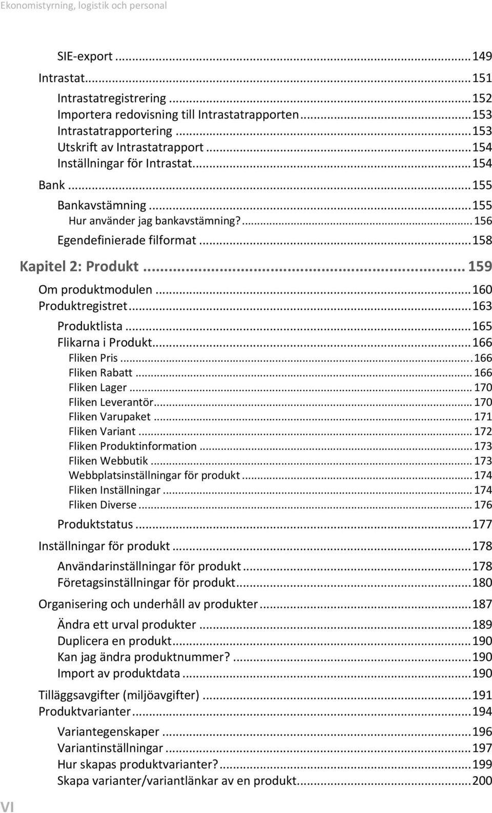 .. 158 Kapitel 2: Produkt... 159 Om produktmodulen... 160 Produktregistret... 163 Produktlista... 165 Flikarna i Produkt... 166 Fliken Pris... 166 Fliken Rabatt... 166 Fliken Lager.