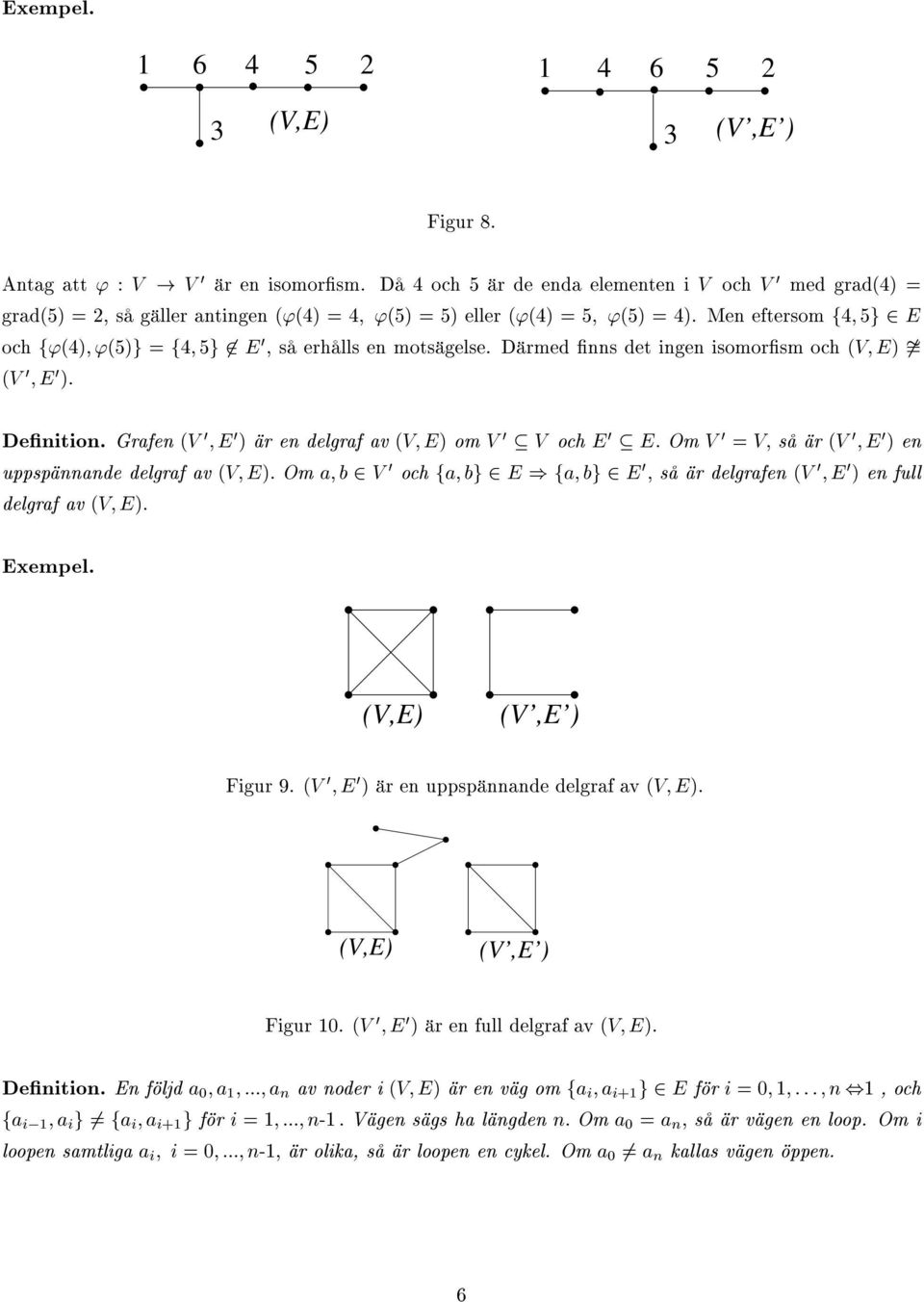 Grfn (V 0 ;E 0 ) är n lgrf v (V;E) om V 0 V oh E 0 E: Om V 0 = V; så är (V 0 ;E 0 ) n uppspännn lgrf v (V;E): Om ; V 0 oh f; g E)f; g E 0,så är lgrfn (V 0 ;E 0 ) n full lgrf v (V;E).