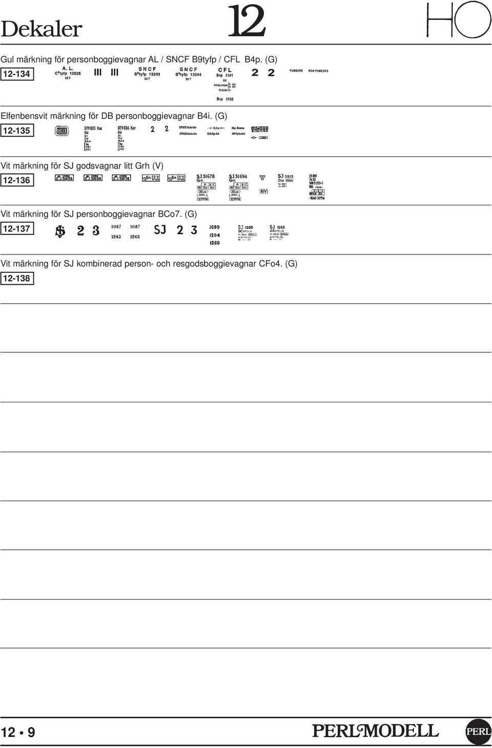 (G) 12-135 Vit märkning för SJ godsvagnar litt Grh (V) 12-136 Vit märkning för SJ