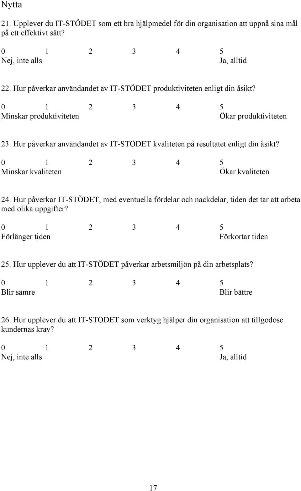 Hur påverkar användandet av IT-STÖDET kvaliteten på resultatet enligt din åsikt? Minskar kvaliteten Ökar kvaliteten 24.