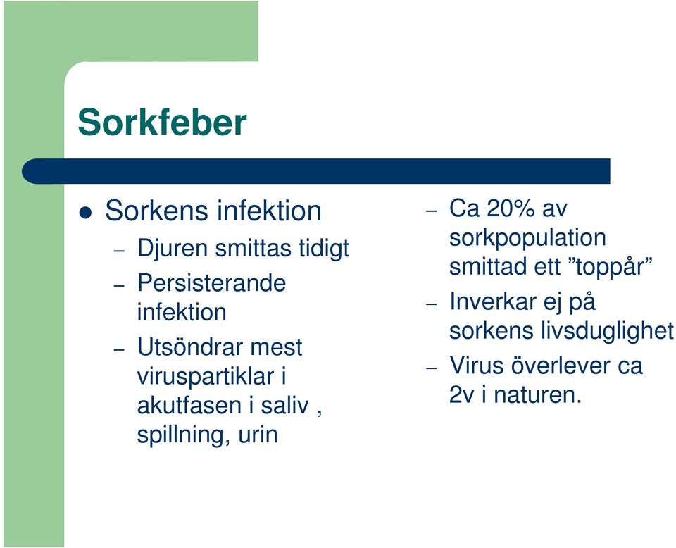 spillning, urin Ca 20% av sorkpopulation smittad ett toppår