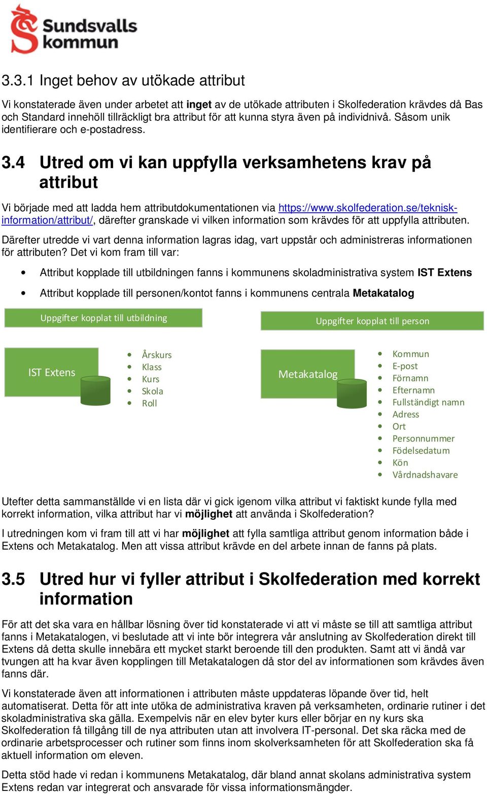 skolfederation.se/tekniskinformation/attribut/, därefter granskade vi vilken information som krävdes för att uppfylla attributen.