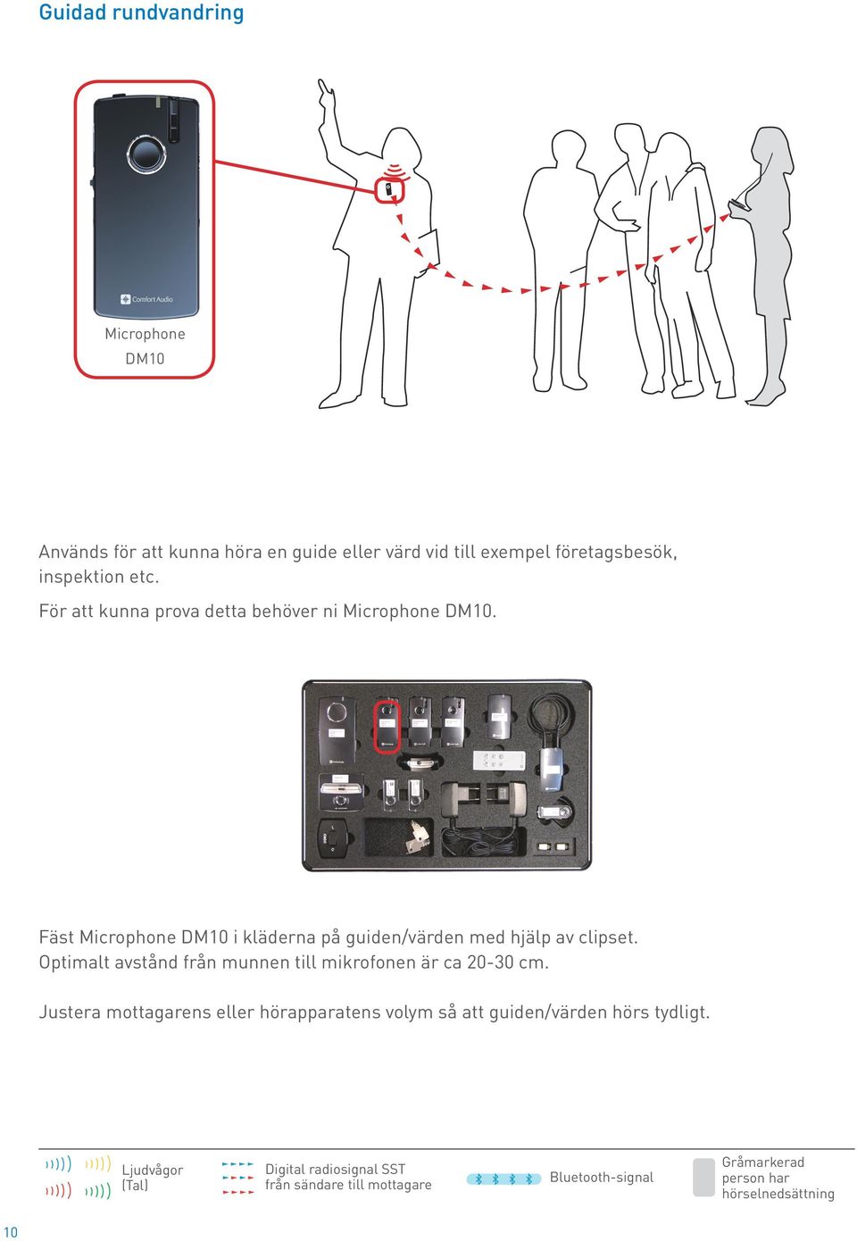 Fäst Microphone DM10 i kläderna på guiden/värden med hjälp av clipset.