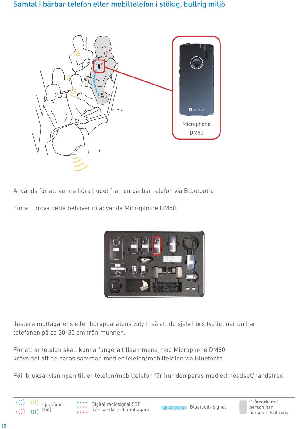 Justera mottagarens eller hörapparatens volym så att du själv hörs tydligt när du har telefonen på ca 20-30 cm från munnen.