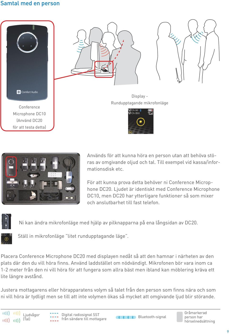 Ljudet är identiskt med Conference Microphone DC10, men DC20 har ytterligare funktioner så som mixer och anslutbarhet till fast telefon.