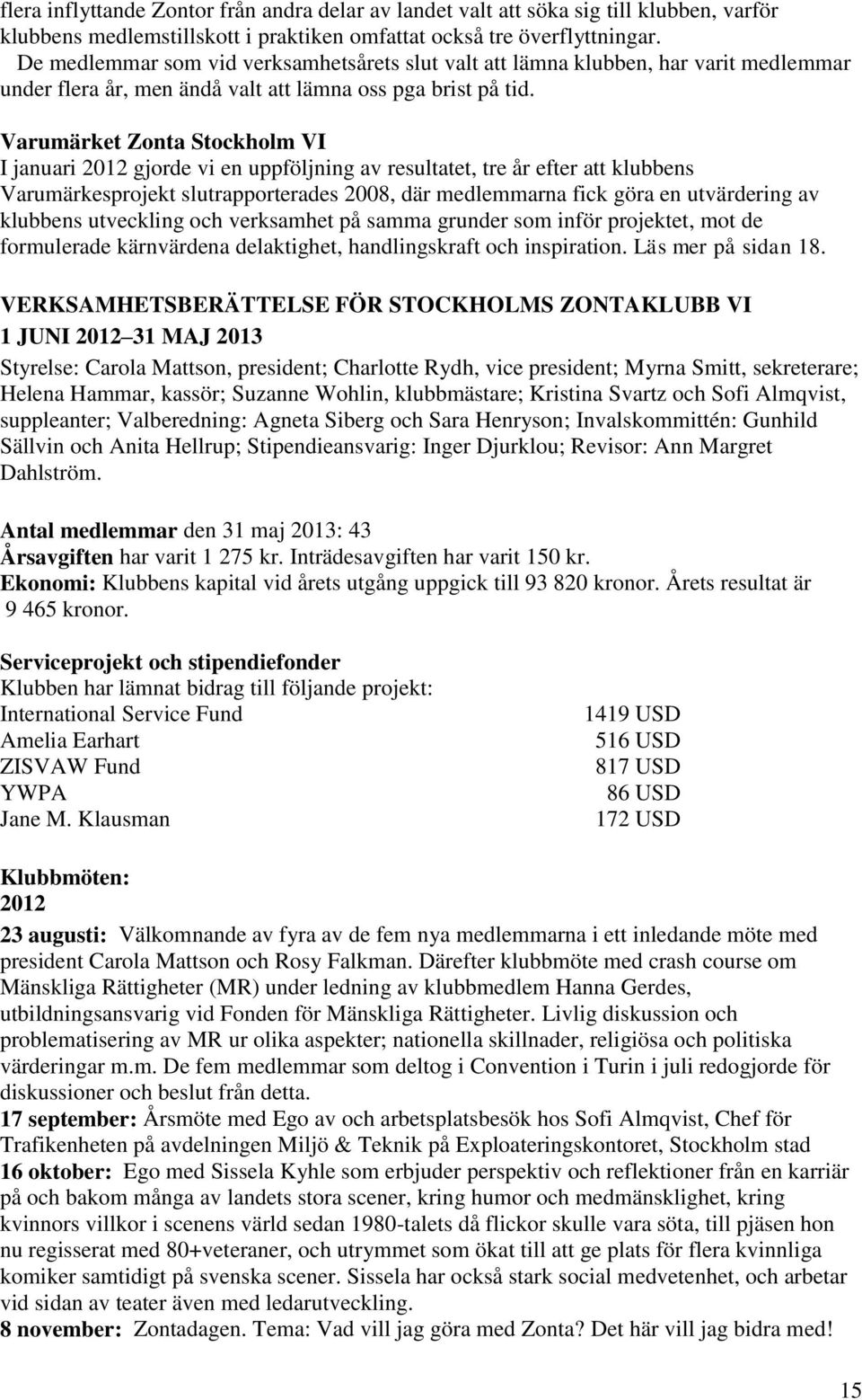 Varumärket Zonta Stockholm VI I januari 2012 gjorde vi en uppföljning av resultatet, tre år efter att klubbens Varumärkesprojekt slutrapporterades 2008, där medlemmarna fick göra en utvärdering av