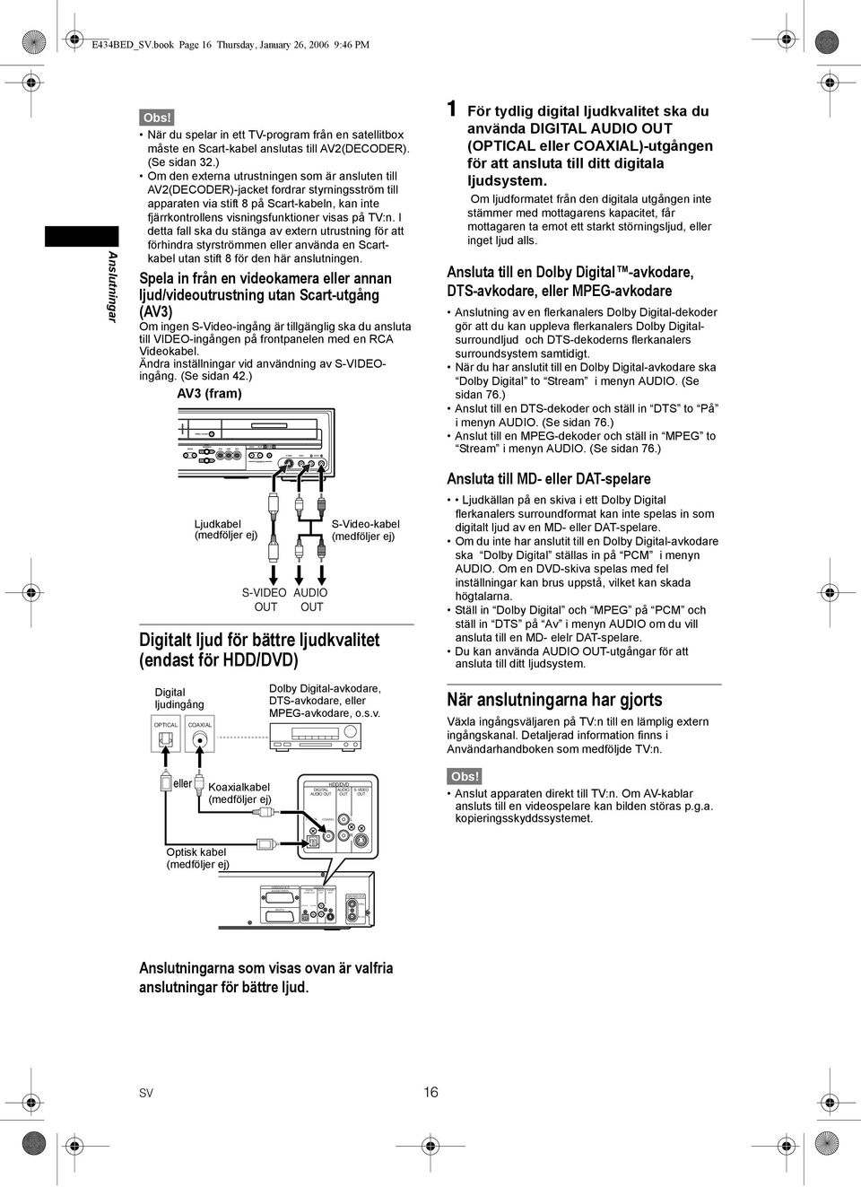 ) Om den externa utrustningen som är ansluten till AV(DECODER)-jacket fordrar styrningsström till apparaten via stift 8 på Scart-kabeln, kan inte fjärrkontrollens visningsfunktioner visas på TV:n.