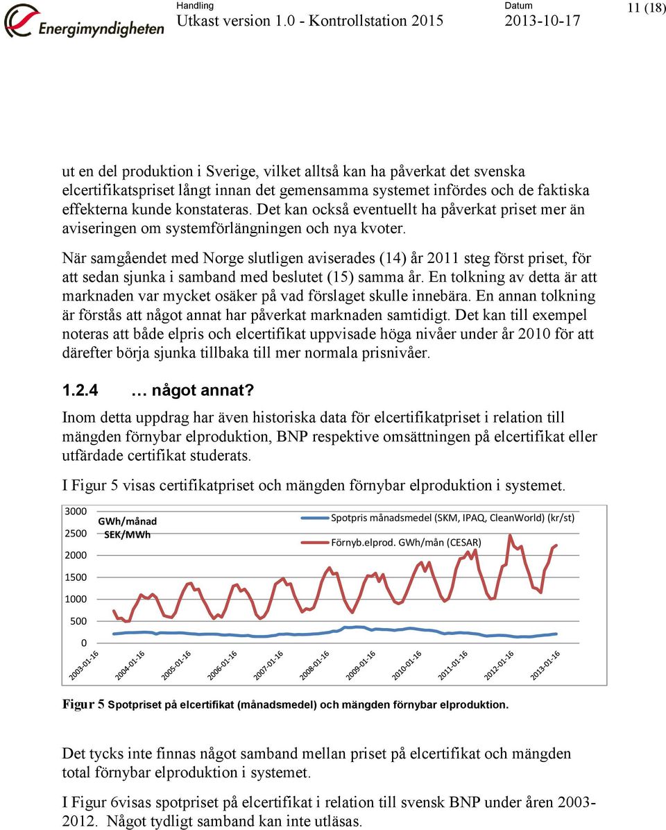 effekterna kunde konstateras. Det kan också eventuellt ha påverkat priset mer än aviseringen om systemförlängningen och nya kvoter.