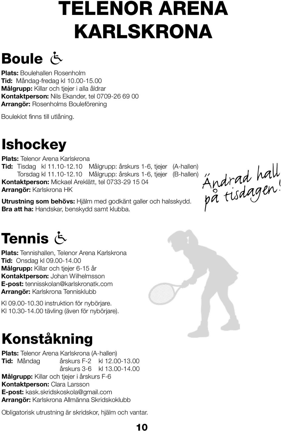 Ishockey Plats: Telenor Arena Karlskrona Tid: Tisdag kl 11.10-12.