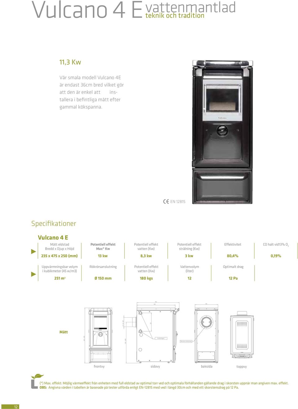 Uppvärmningsbar volym i kubikmeter (45 w/m3) Rökrörsanslutning vatten (Kw) Vattenvolym (liter) Optimalt drag 251 m 3 Ø 150 mm 180 kgs 12 12 Pa 662 600 360 Ø 144 EXT 287 Mått 860 a 900 640 a 690