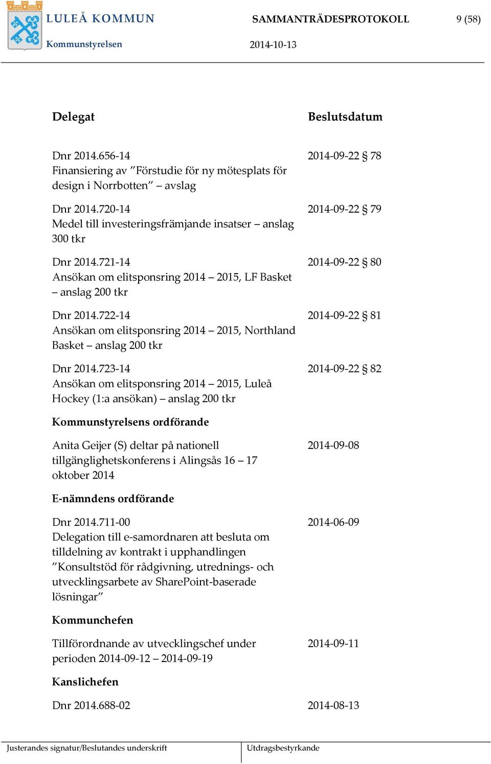 722-14 Ansökan om elitsponsring 2014 2015, Northland Basket anslag 200 tkr Dnr 2014.