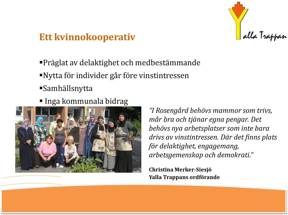 tjänar egna pengar. Det behövs nya arbetsplatser som inte bara drivs av vinstintressen.
