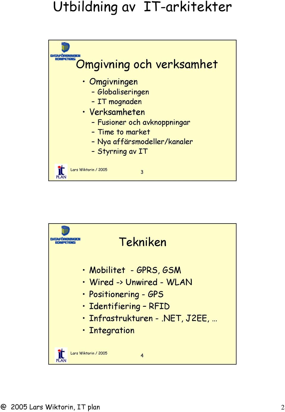 IT 3 Tekniken Mobilitet - GPRS, GSM Wired -> Unwired - WLAN Positionering - GPS