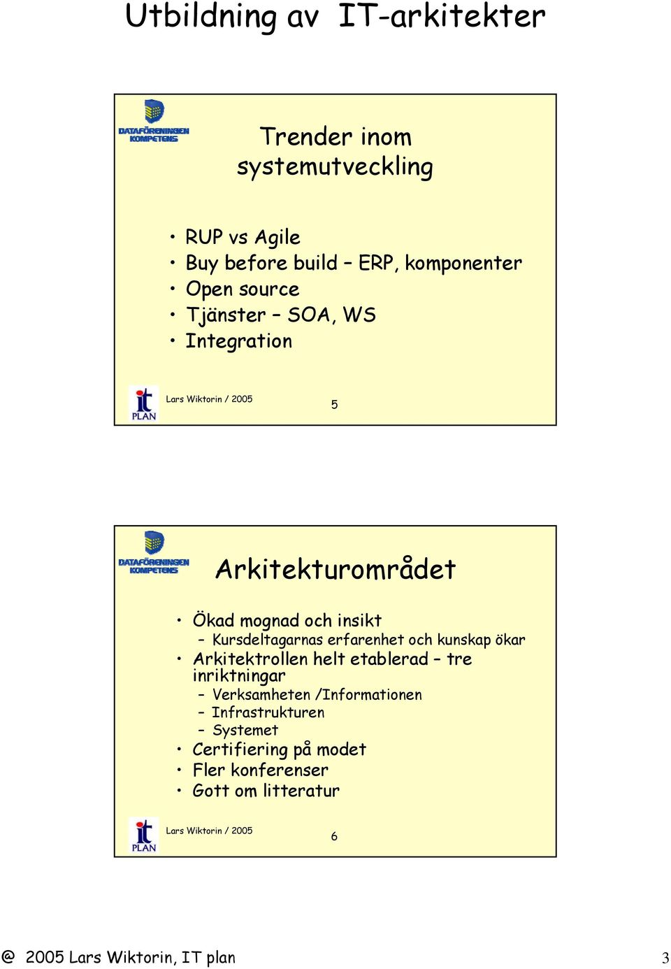 kunskap ökar Arkitektrollen helt etablerad tre inriktningar Verksamheten /Informationen