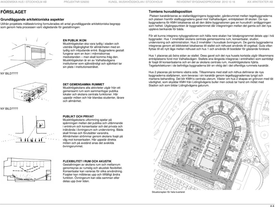 grundläggande arkitektoniska begrepp som genom hela processen varit vägledande för gestaltningen: EN PUBLIK IKON Musikhögskolan ska vara tydlig i staden och utstråla tillgänglighet för allmänheten