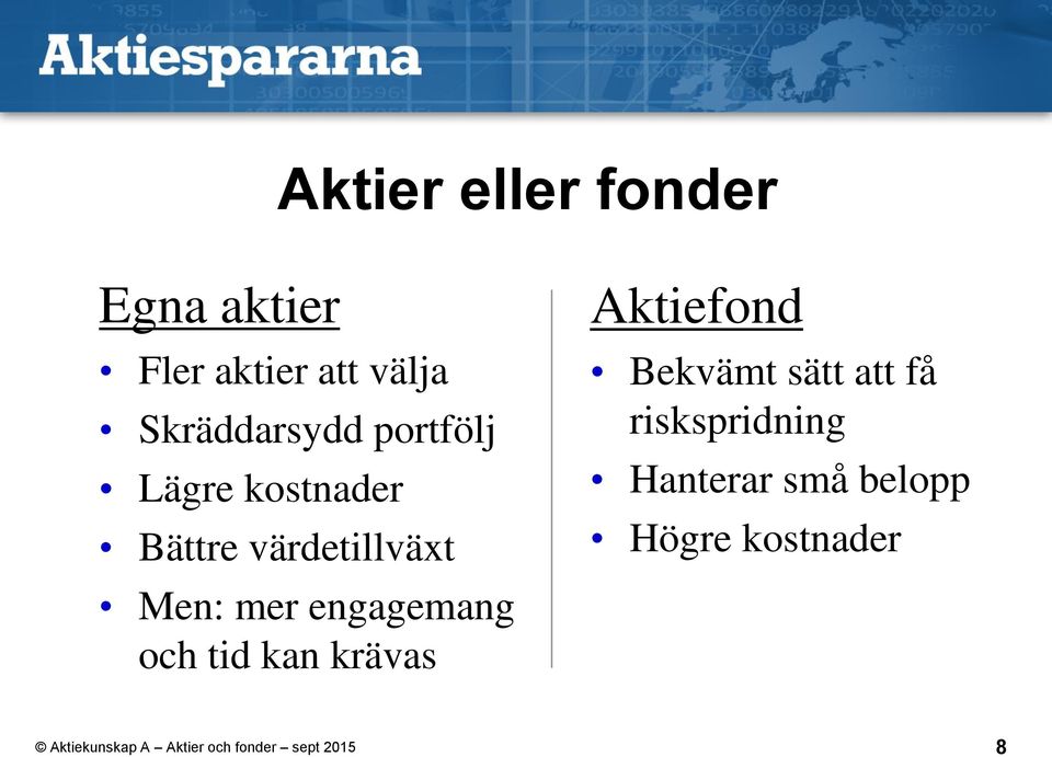 Men: mer engagemang och tid kan krävas Aktiefond Bekvämt