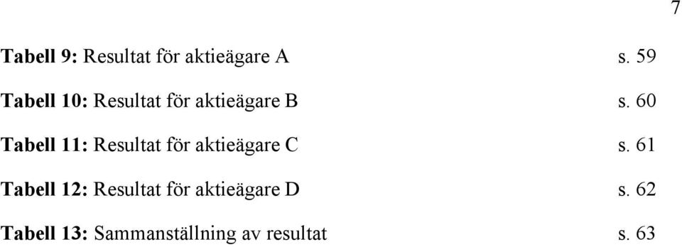 60 Tabell 11: Resultat för aktieägare C s.