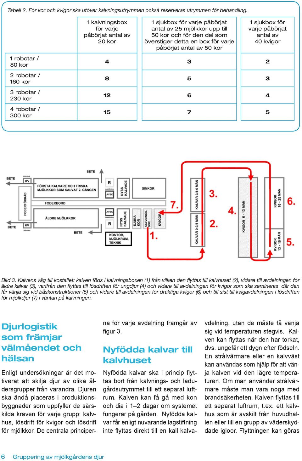 sjukbox för varje påbörjat antal av 40 kvigor 1 robotar / 80 kor 2 robotar / 160 kor 3 robotar / 230 kor 4 robotar / 300 kor 4 3 2 8 5 3 12 6 4 15 7 5 Bild 3.