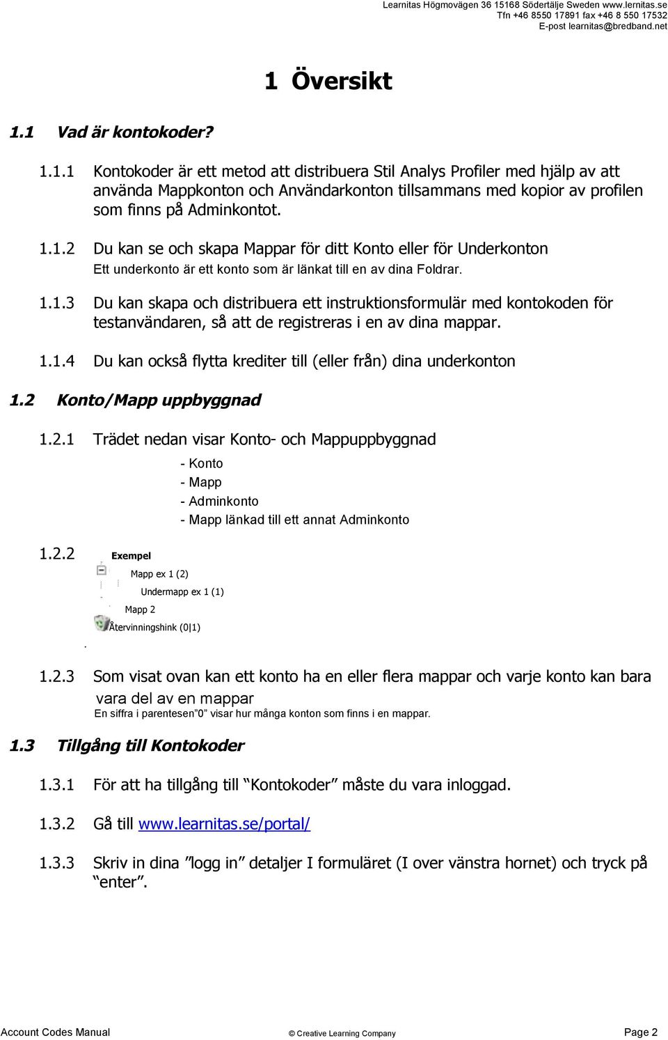 1.1.4 Du kan också flytta krediter till (eller från) dina underkonton 1.2 Konto/Mapp uppbyggnad 1.2.1 Trädet nedan visar Konto- och Mappuppbyggnad - Konto - Mapp - Adminkonto - Mapp länkad till ett annat Adminkonto 1.