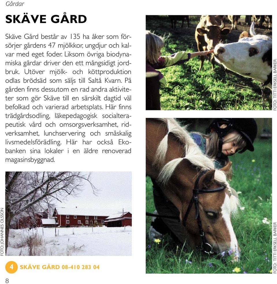 På gården finns dessutom en rad andra aktiviteter som gör Skäve till en särskilt dagtid väl befolkad och varierad arbetsplats.