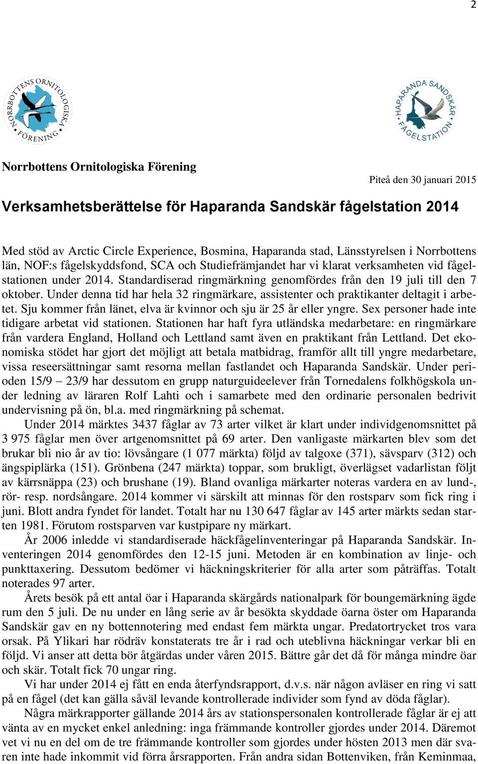 Standardiserad ringmärkning genomfördes från den 19 juli till den 7 oktober. Under denna tid har hela 32 ringmärkare, assistenter och praktikanter deltagit i arbetet.