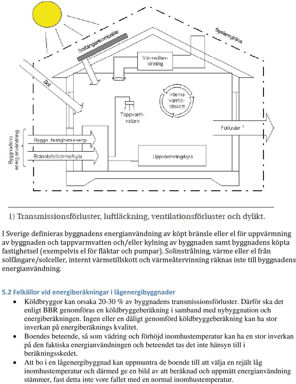 2 Felkällor vid energiberäkningar i lågenergibyggnader Köldbryggor kan orsaka 20-30 % av byggnadens transmissionsförluster.